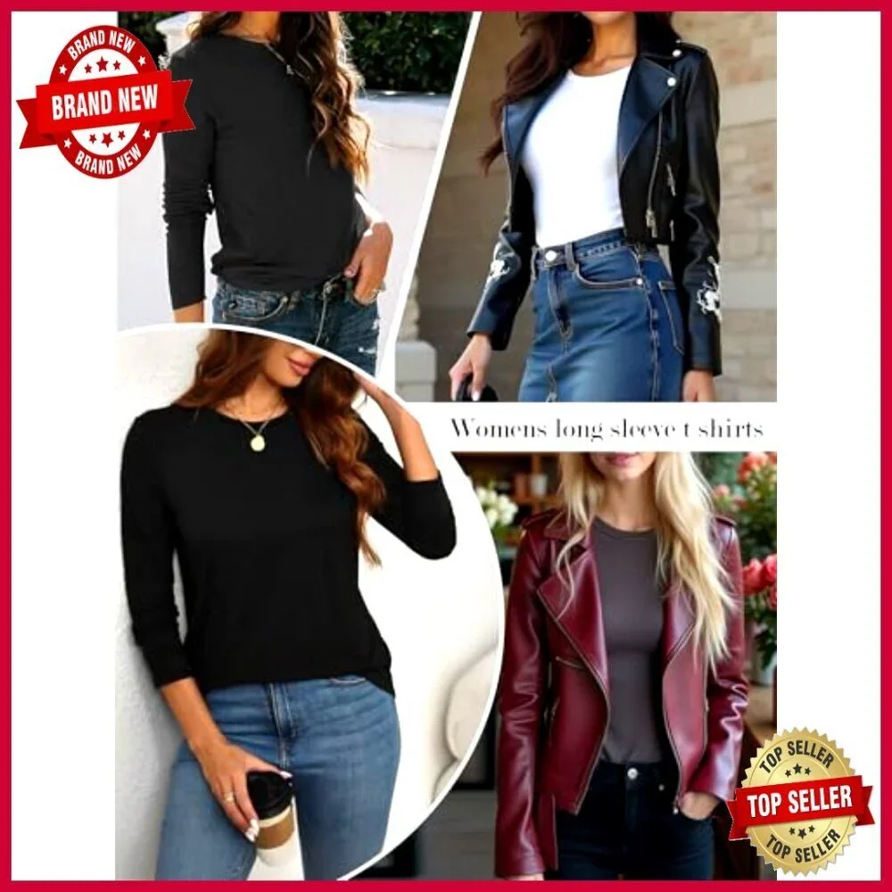 Long Sleeve Thermal Tops 3 Pack, Loose Fit Base Layer, Polyester Spandex